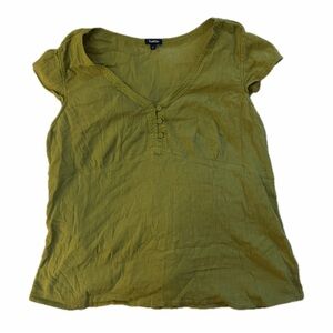 Reitmans Olive Green Cotton Blouse V Neck Cottagecore Boho Button Flowy Top